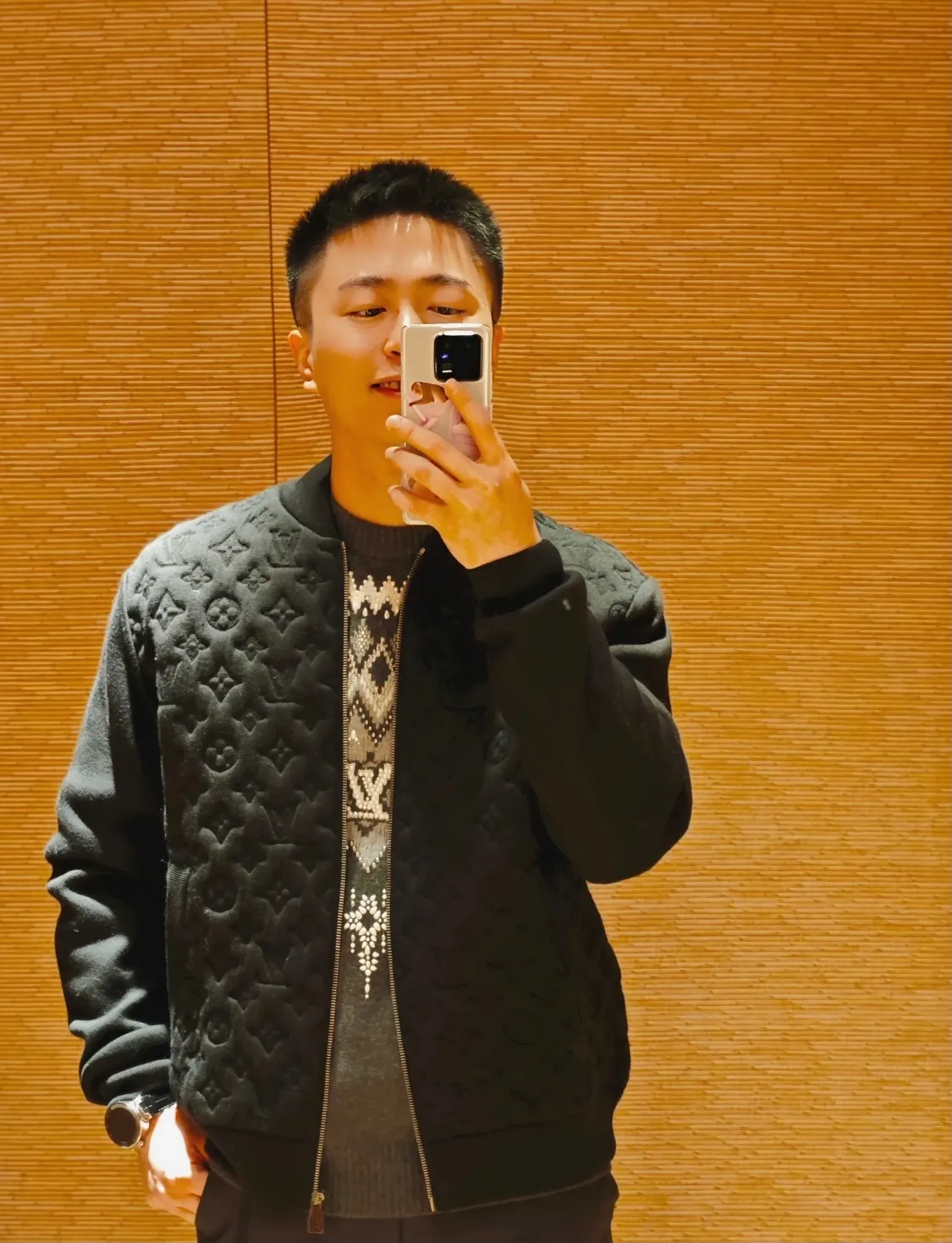 Louis Vuitton/Louis Vuitton old flower embossed wool knitted bomber jacket